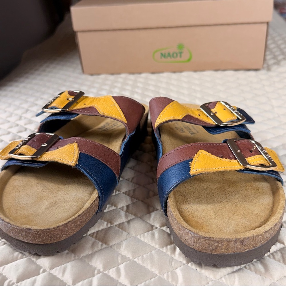 Naot San Diego Slide Sandals in Brown, Mustard, and Navy, Size 7/38 EU, NWB - Picture 10 of 14
